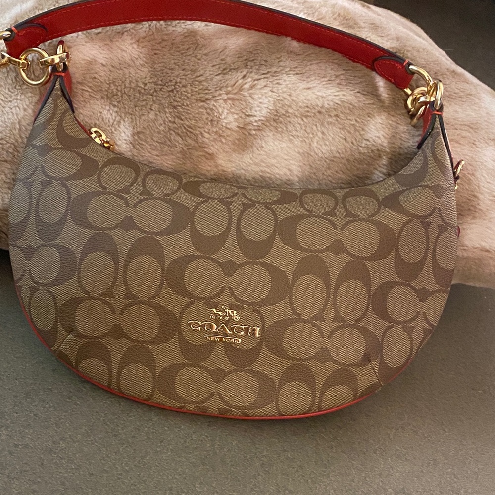 Coach Tan and Red Shoulder Bag